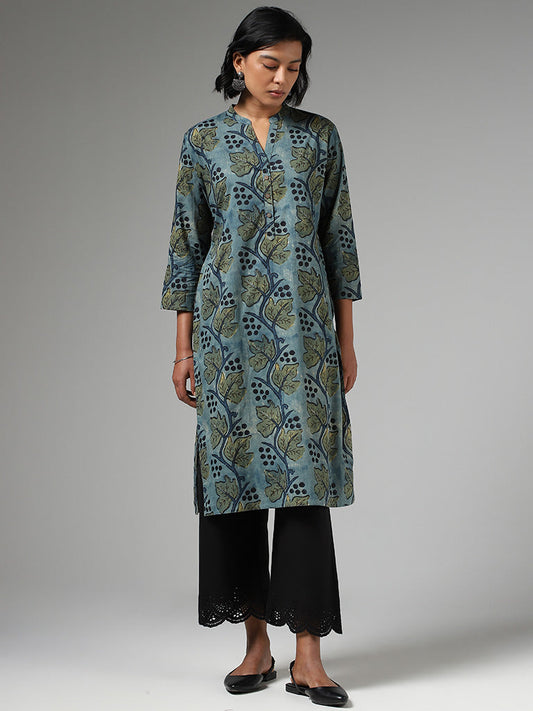 Utsa Leafy Printed Blue Kurta