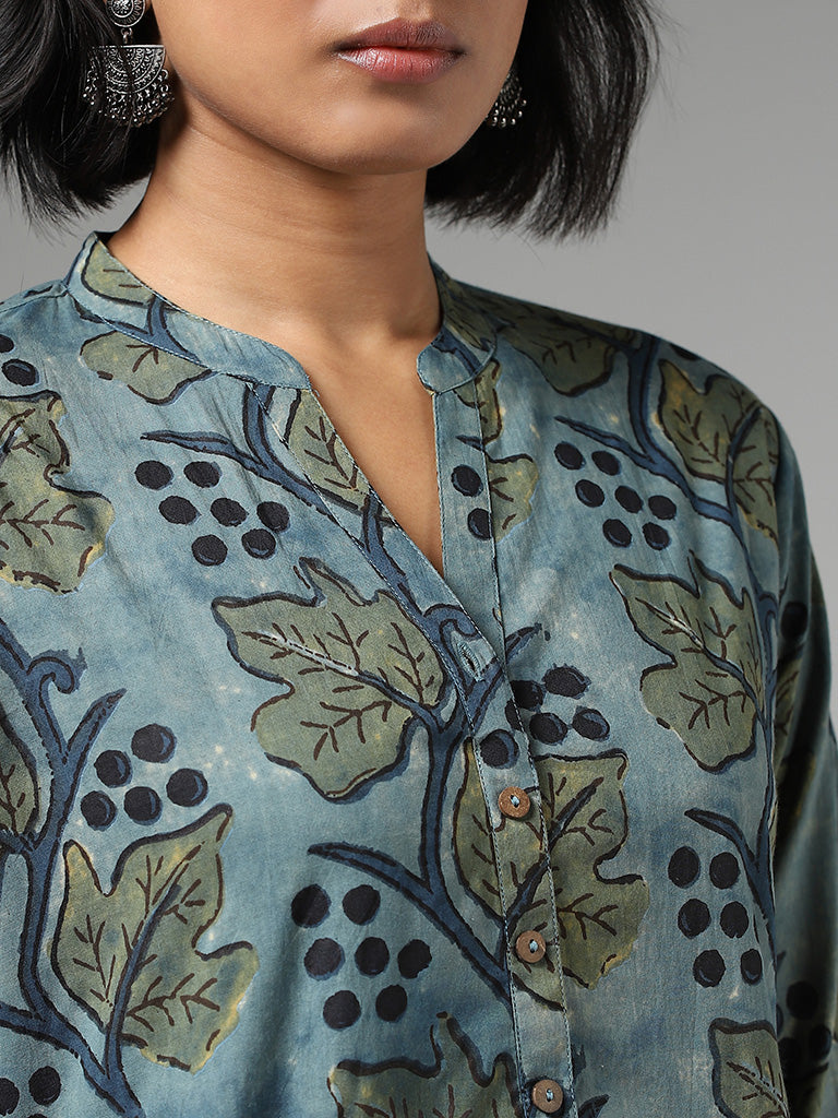 Utsa Leafy Printed Blue Kurta