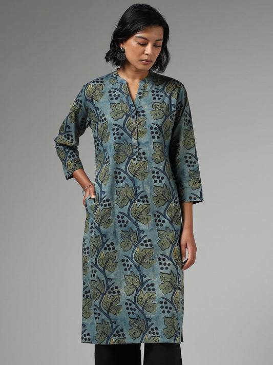 Utsa Leafy Printed Blue Kurta