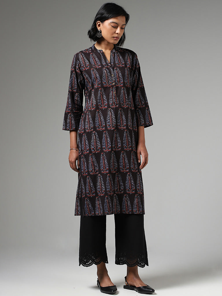 Utsa Butta Printed Black Kurta