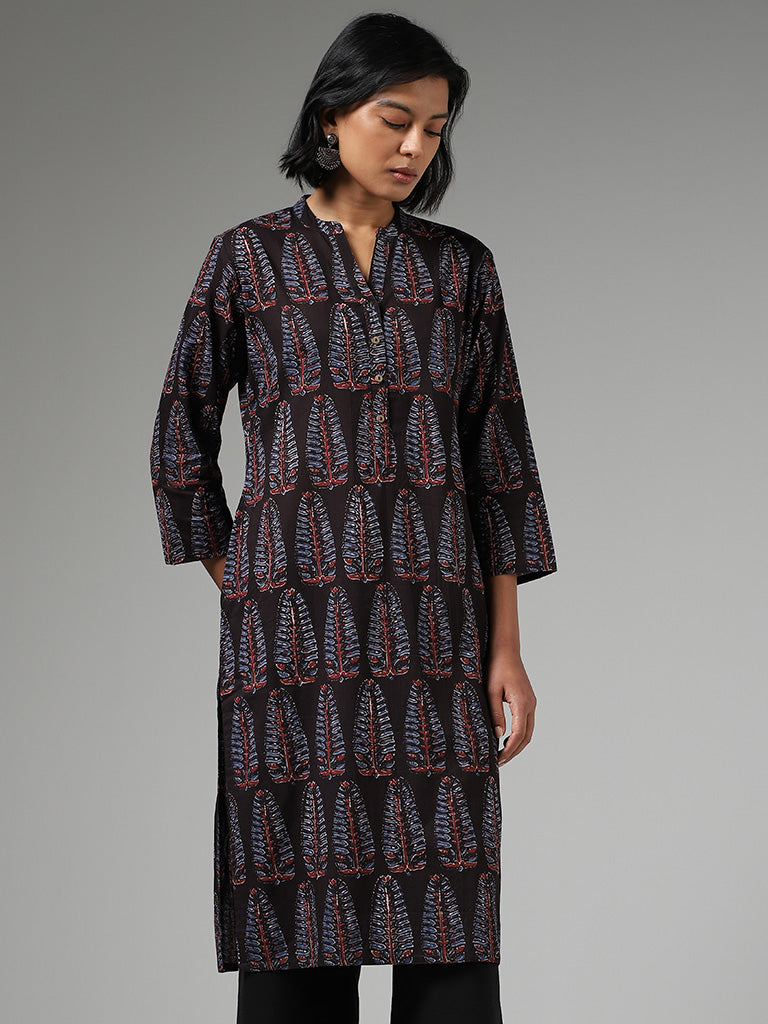 Utsa Butta Printed Black Kurta