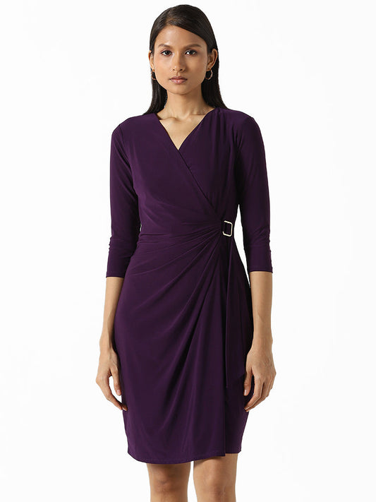 Wardrobe Solid Dark Purple Overlay Dress