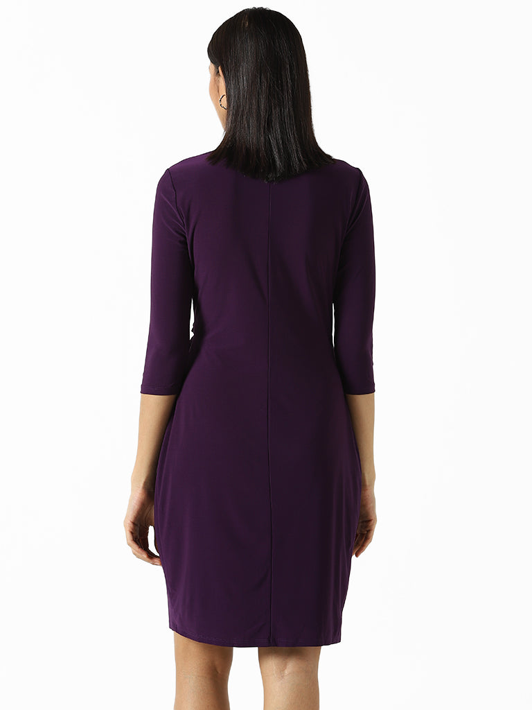 Wardrobe Solid Dark Purple Overlay Dress