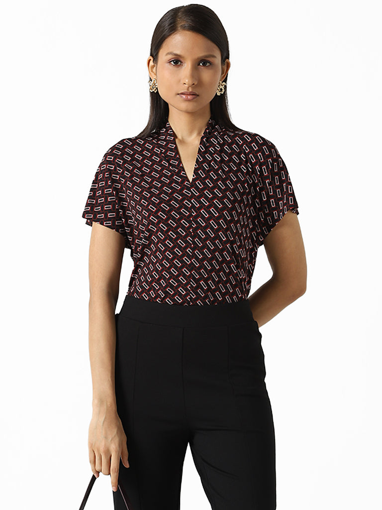 Wardrobe Wine Geometric Printed Top