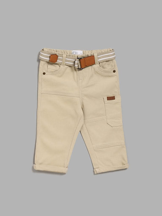 HOP Baby Solid Beige Cargo Pants with Belt