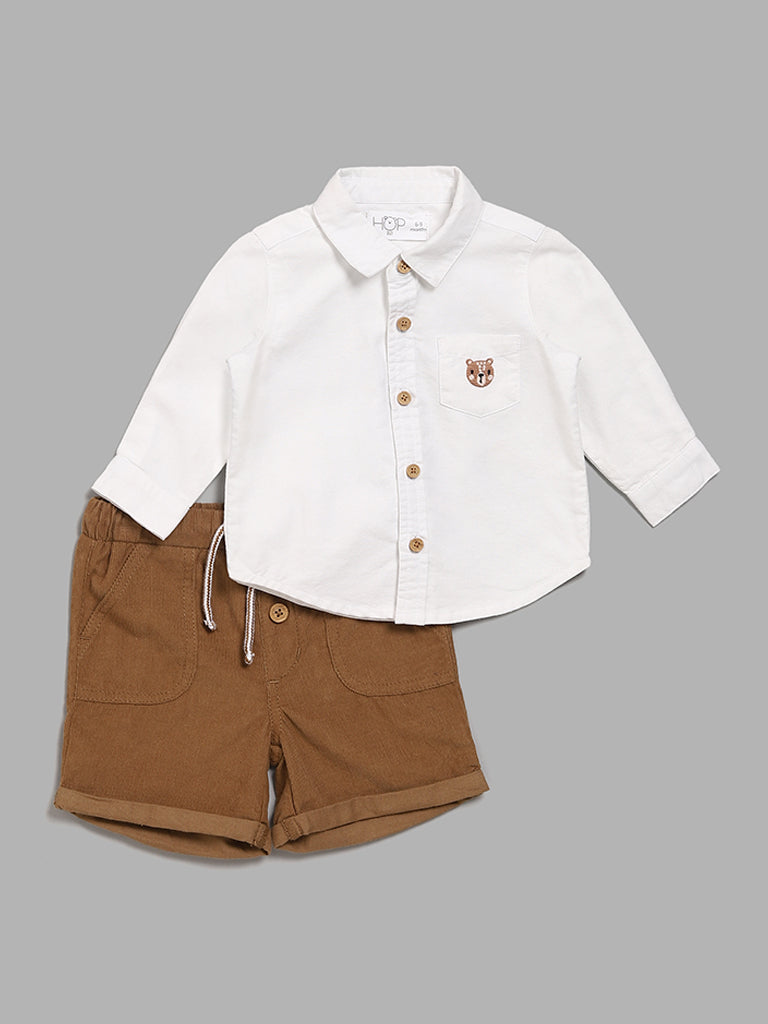 HOP Baby Plain White Shirt with Shorts Set