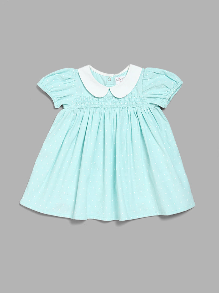 HOP Baby Light Blue Polka Dots Gathered Dress