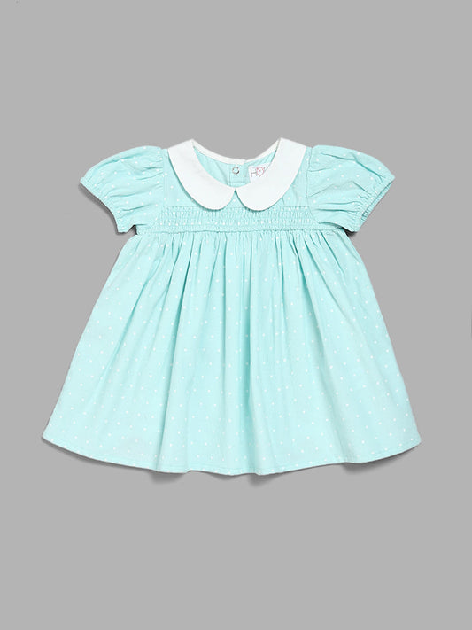 HOP Baby Light Blue Polka Dots Gathered Dress