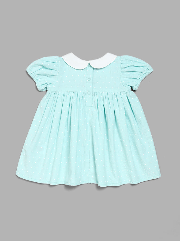 HOP Baby Light Blue Polka Dots Gathered Dress