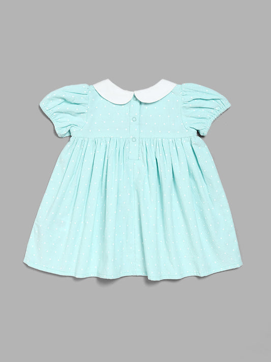 HOP Baby Light Blue Polka Dots Gathered Dress