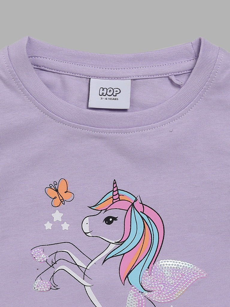 HOP Kids Lilac Unicorn Printed Top