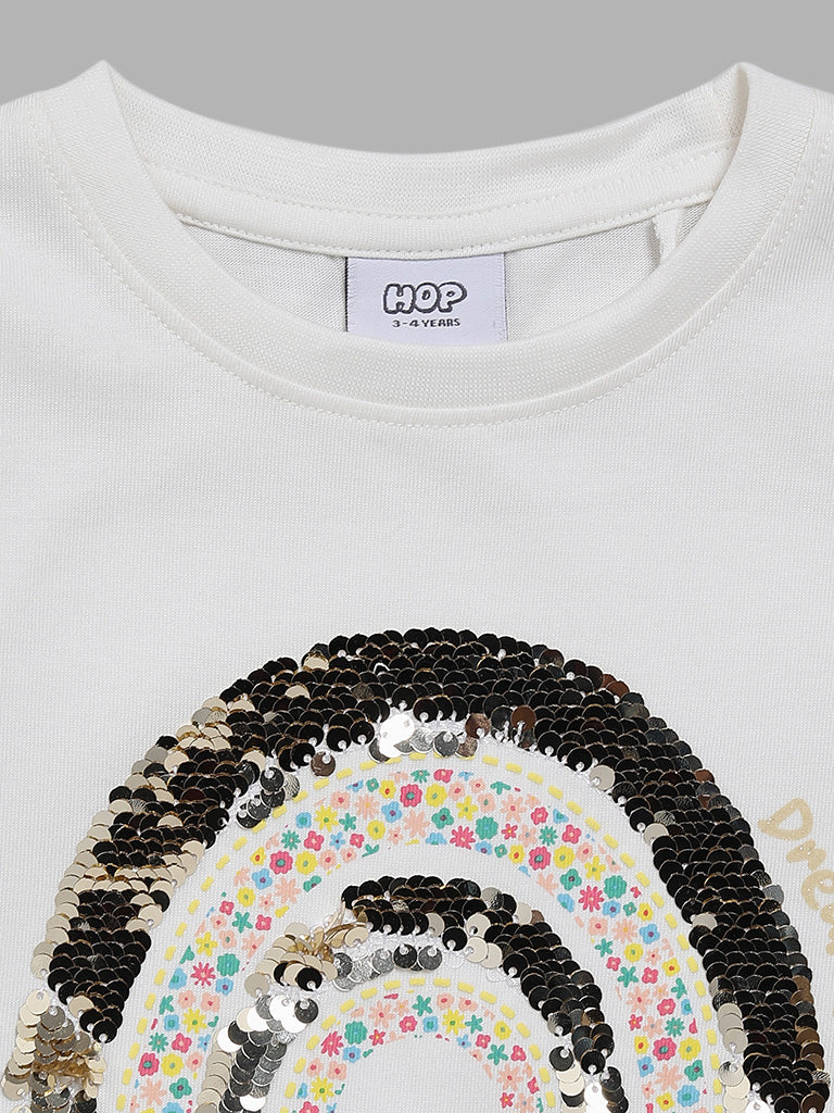 HOP Kids White Rainbow Sequen Detail Top