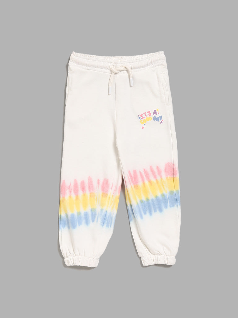 HOP Kids White Tie-Dye Pattern Joggers