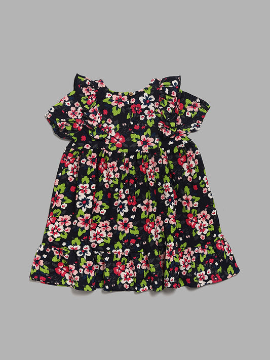 HOP Kids Navy Floral Printed Dress