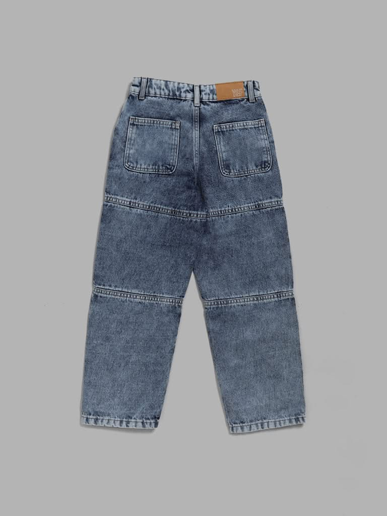 Y&F Kids Ice Blue Washed Relaxed - Fit Mid - Rise Denim Jeans