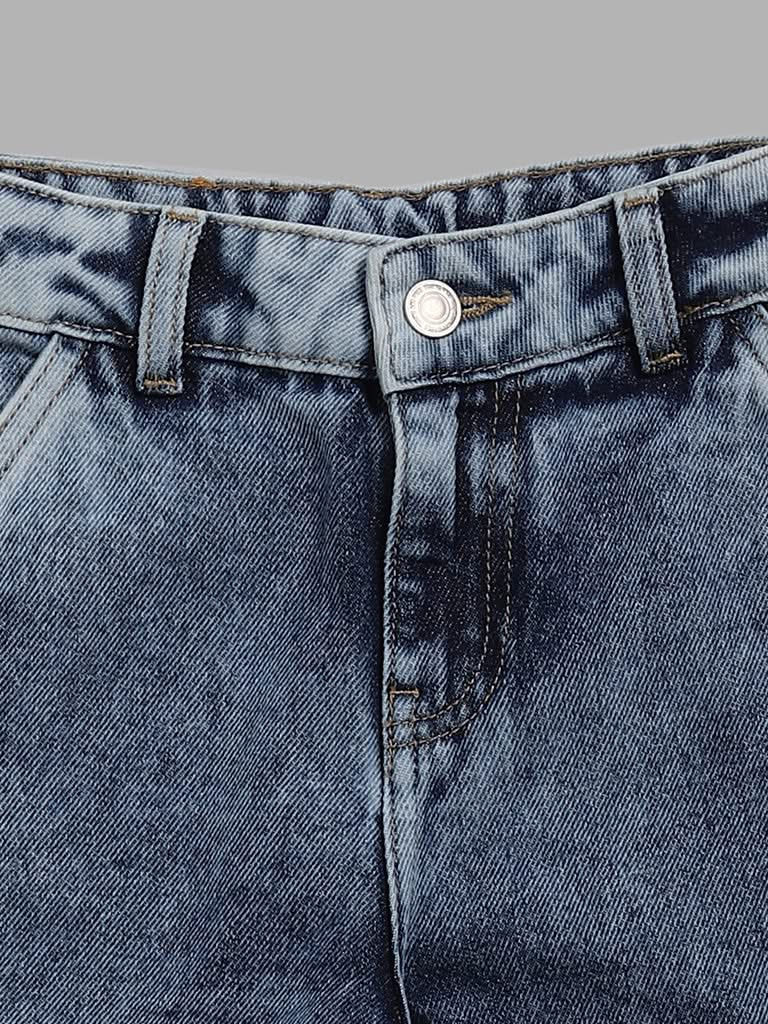 Y&F Kids Ice Blue Washed Relaxed - Fit Mid - Rise Denim Jeans