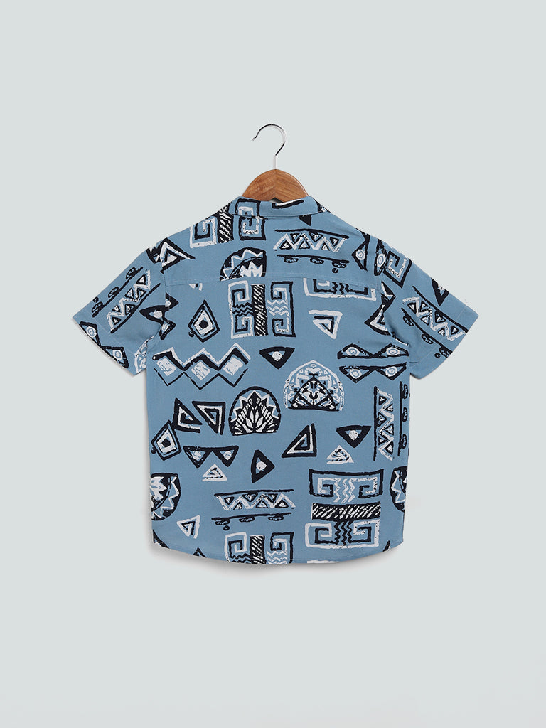 Y&F Kids Blue Printed Shirt