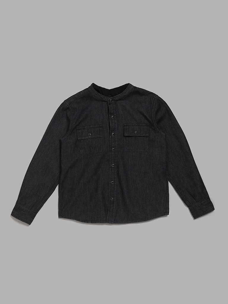 Y&F Kids Black Printed Shirt with Hood