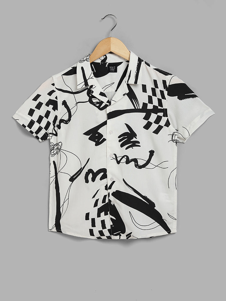 Y&F Kids Off White Abstract Printed Shirt