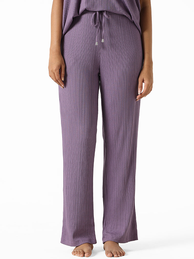 Wunderlove Violet Ribbed Relaxed Fit Modal Supersoft Pyjamas