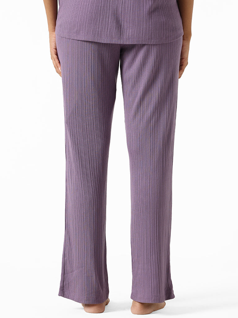 Wunderlove Violet Ribbed Relaxed Fit Modal Supersoft Pyjamas