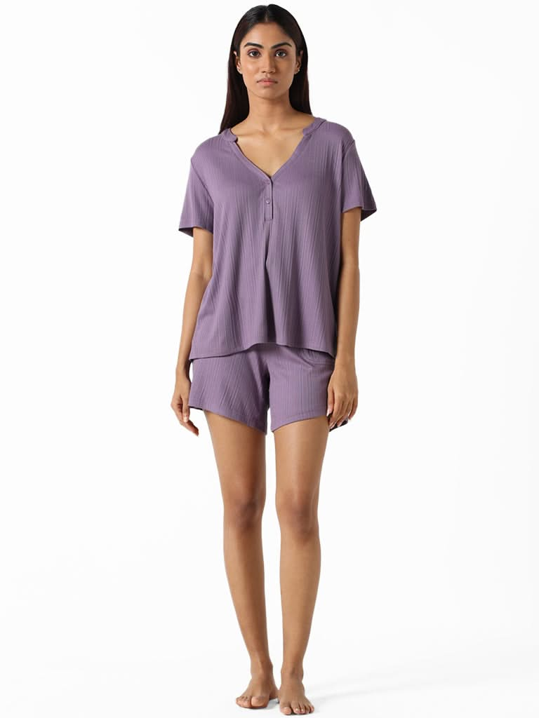 Wunderlove Violet Ribbed Relaxed Fit Modal Supersoft Top