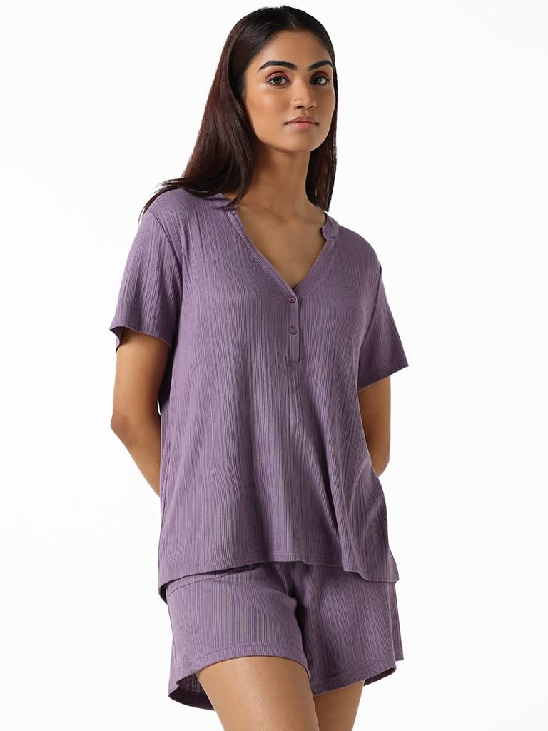 Wunderlove Violet Ribbed Relaxed Fit Modal Supersoft Top