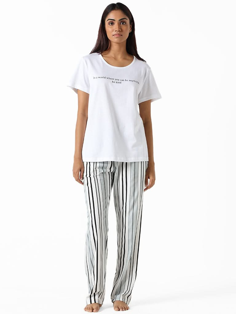 Wunderlove White Printed Relaxed Fit T-Shirt