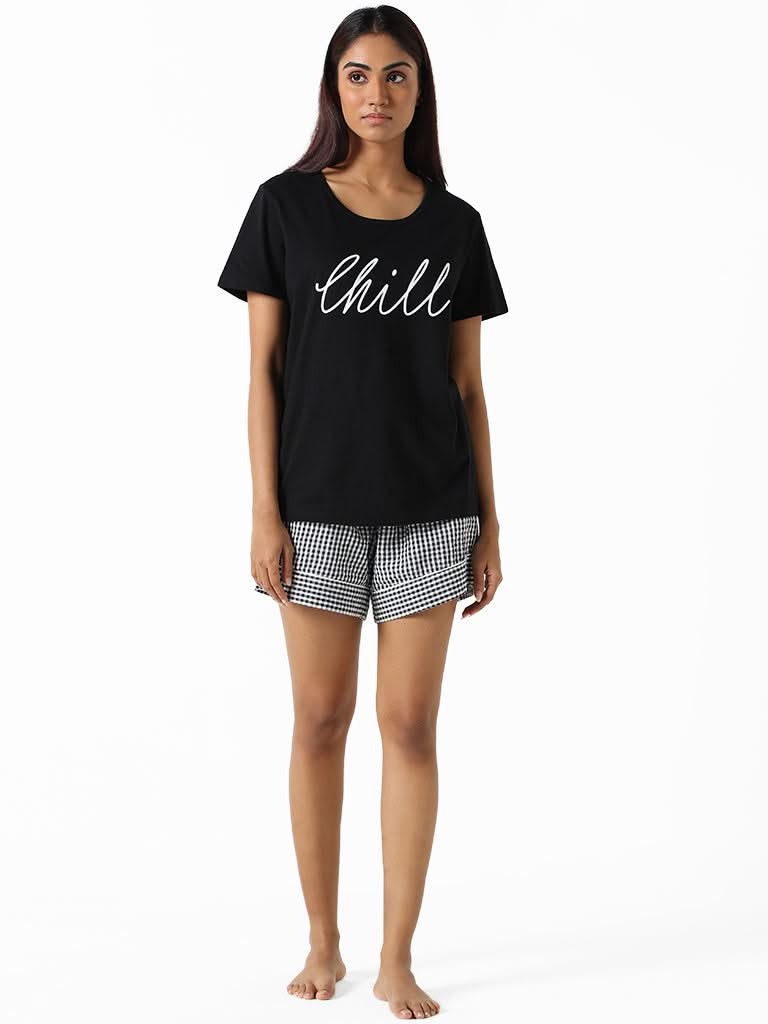 Wunderlove Black Printed Relaxed Fit T-Shirt