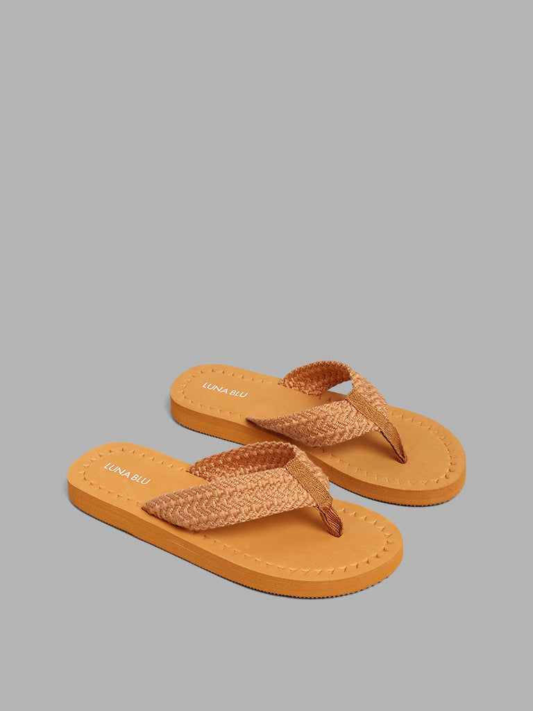 LUNA BLU Tan Brown Woven Strap Flip Flop