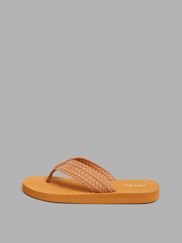 LUNA BLU Tan Brown Woven Strap Flip Flop