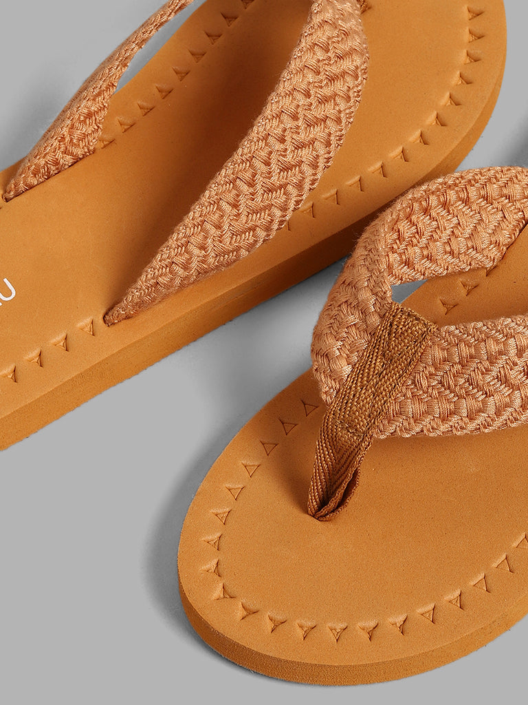 LUNA BLU Tan Brown Woven Strap Flip Flop