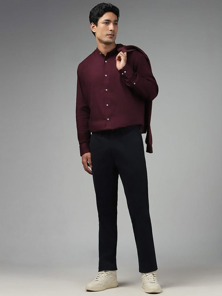 Ascot Solid Wine Cotton Relaxed-Fit Shirt