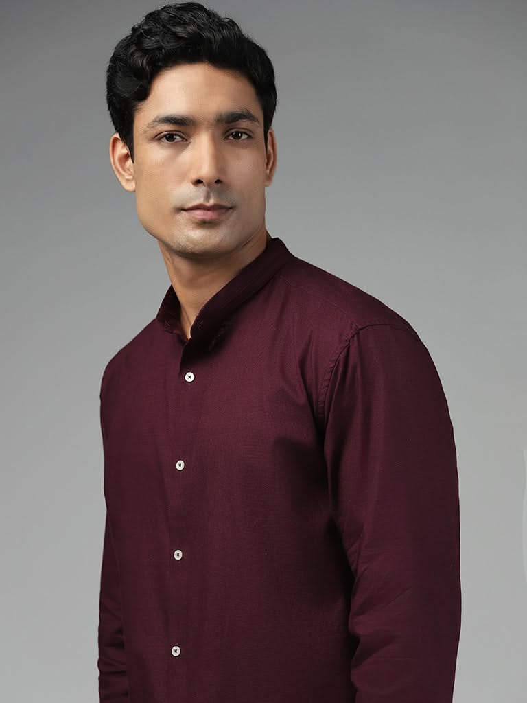 Ascot Solid Wine Cotton Relaxed-Fit Shirt