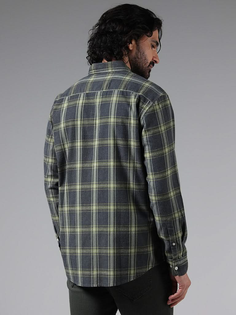 WES Casuals Green Checked Cotton Relaxed-Fit Shirt