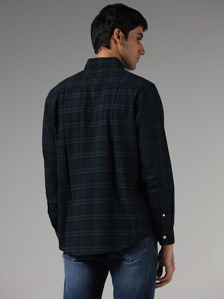 WES Casuals Green Checked Relaxed-Fit Shirt