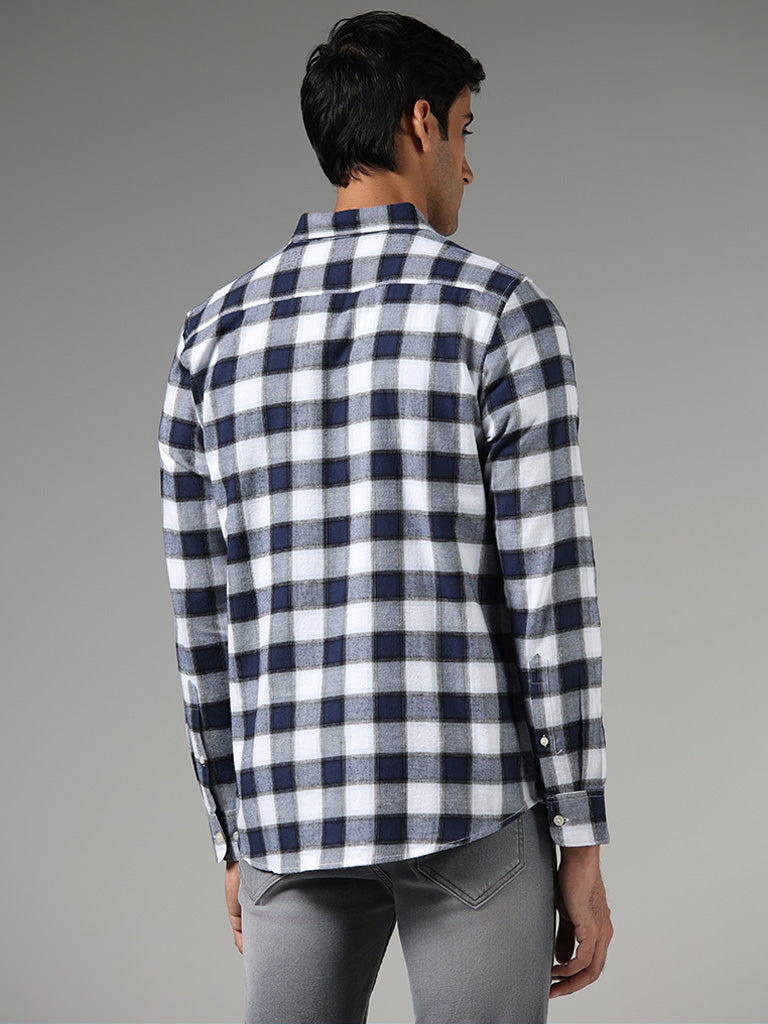 WES Casuals Blue Checked Slim-Fit Shirt