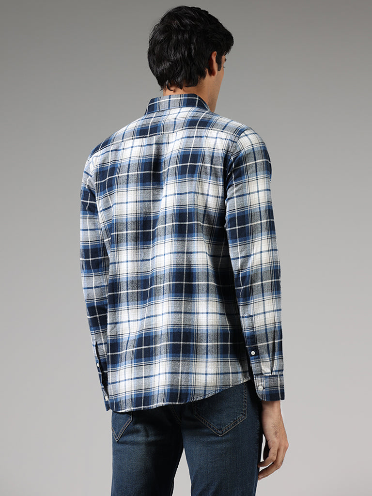 WES Casuals Blue Lindsay Checked Cotton Slim-Fit Shirt