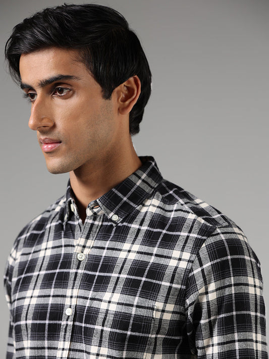 WES Casuals Black Lindsay Checked Slim-Fit Shirt