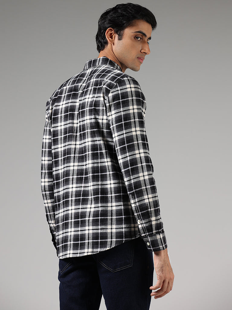 WES Casuals Black Lindsay Checked Slim-Fit Shirt