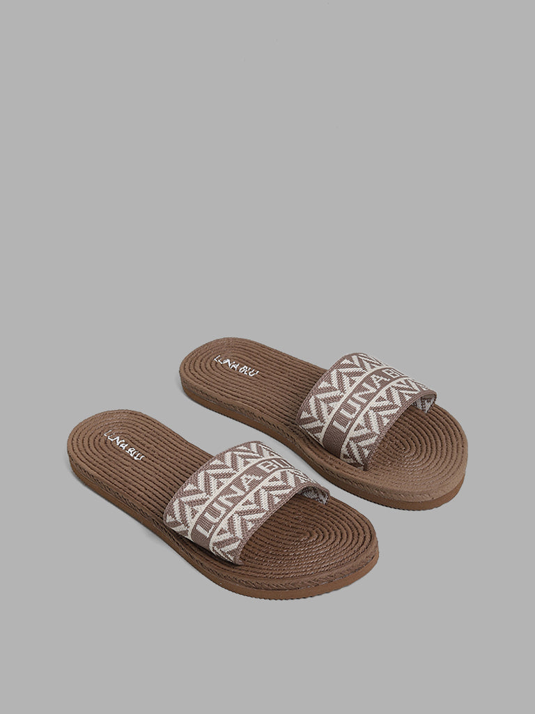 LUNA BLU Beige Knitted Slides