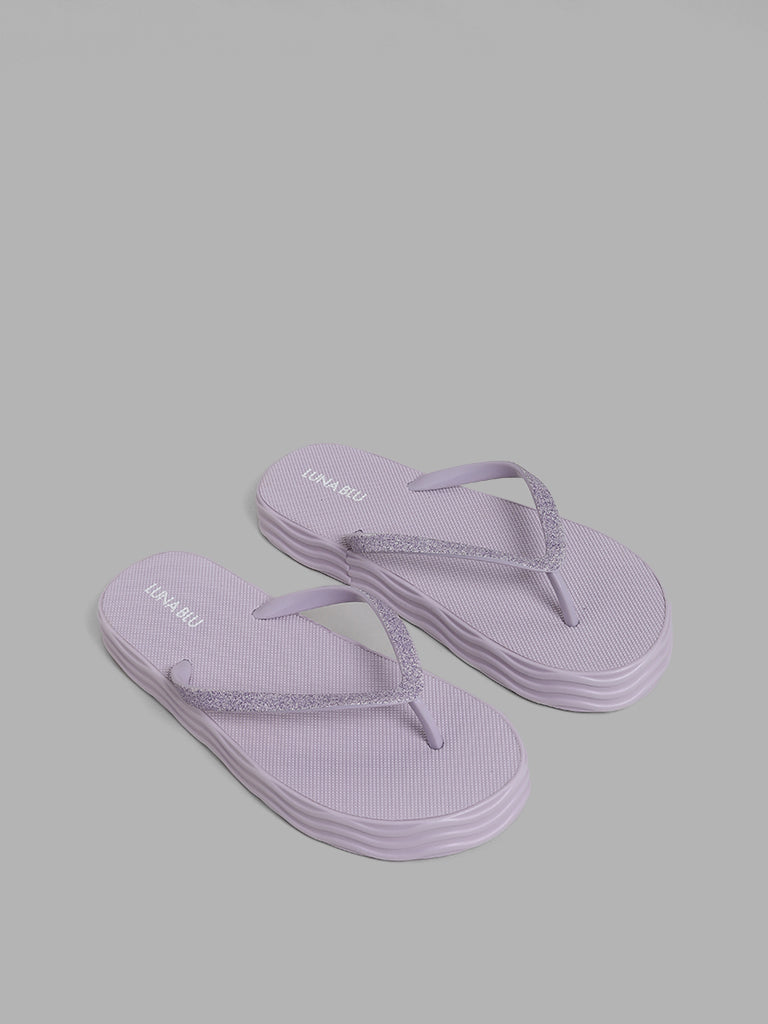 LUNA BLU Lilac Shimmer Thong Flatforms Flip Flop