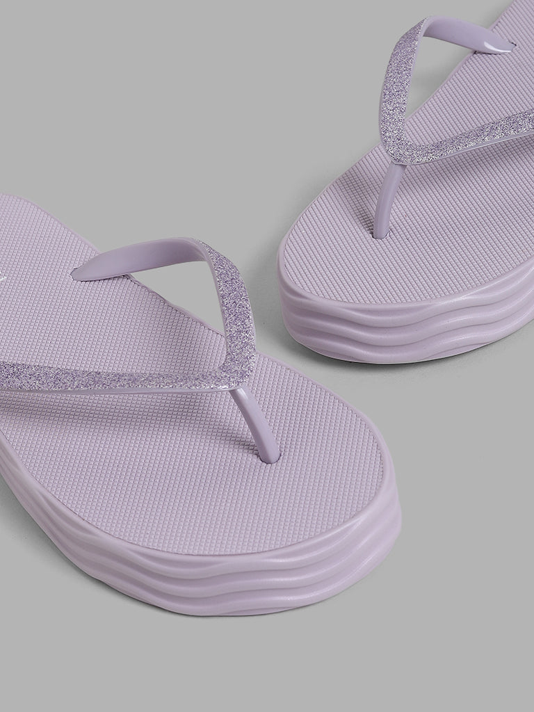 LUNA BLU Lilac Shimmer Thong Flatforms Flip Flop