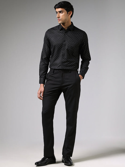 WES Formals Black Printed Slim-Fit Shirt