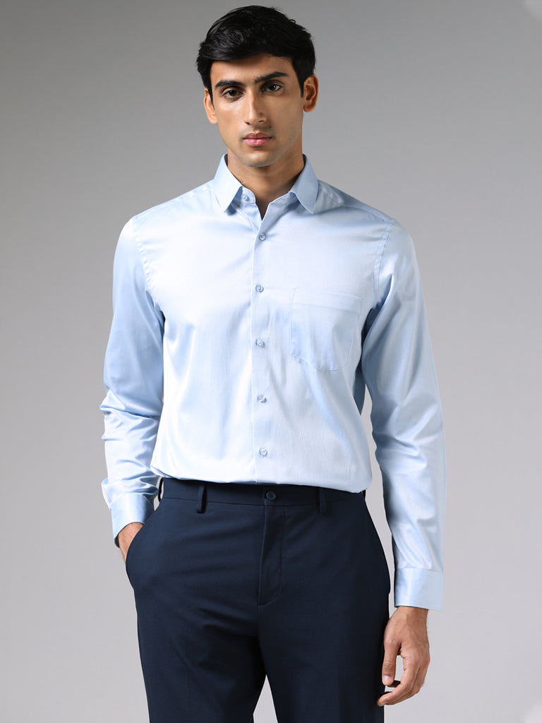 WES Formals Light Blue Slim-Fit Shirt