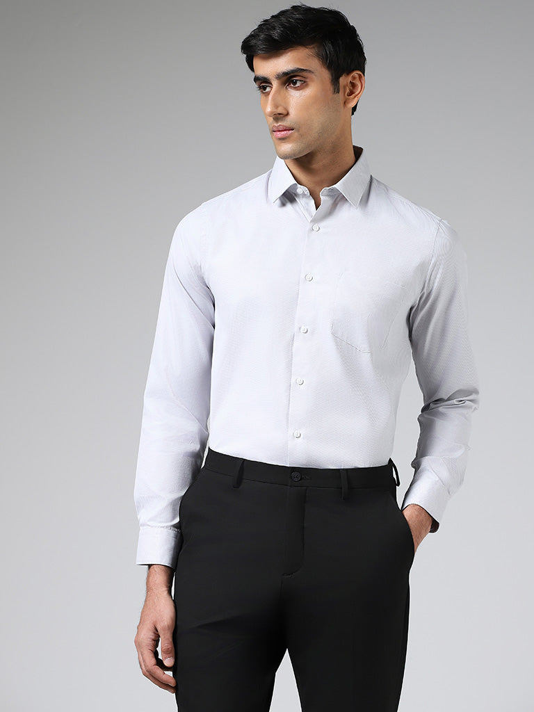 WES Formals Light Grey Slim-Fit Dobby Shirt