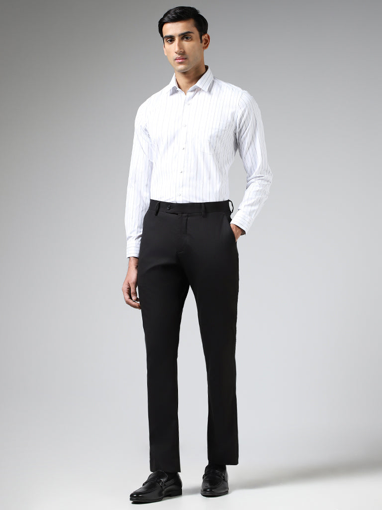 WES Formals White Striped Slim-Fit Shirt