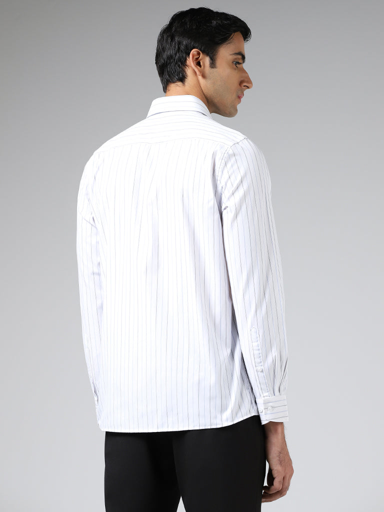 WES Formals White Striped Slim-Fit Shirt