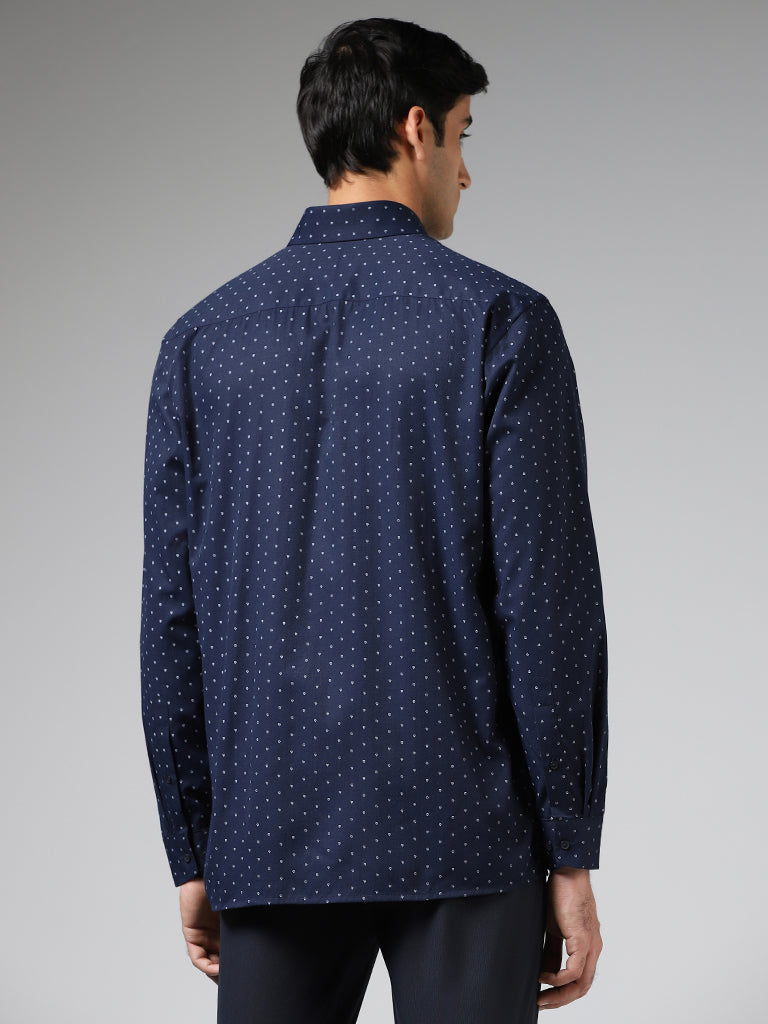 WES Formals Navy Printed Relaxed-Fit Shirt