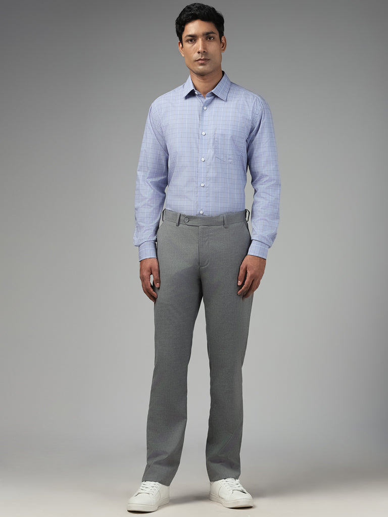 WES Formals Checked Blue Cotton Relaxed-Fit Shirt